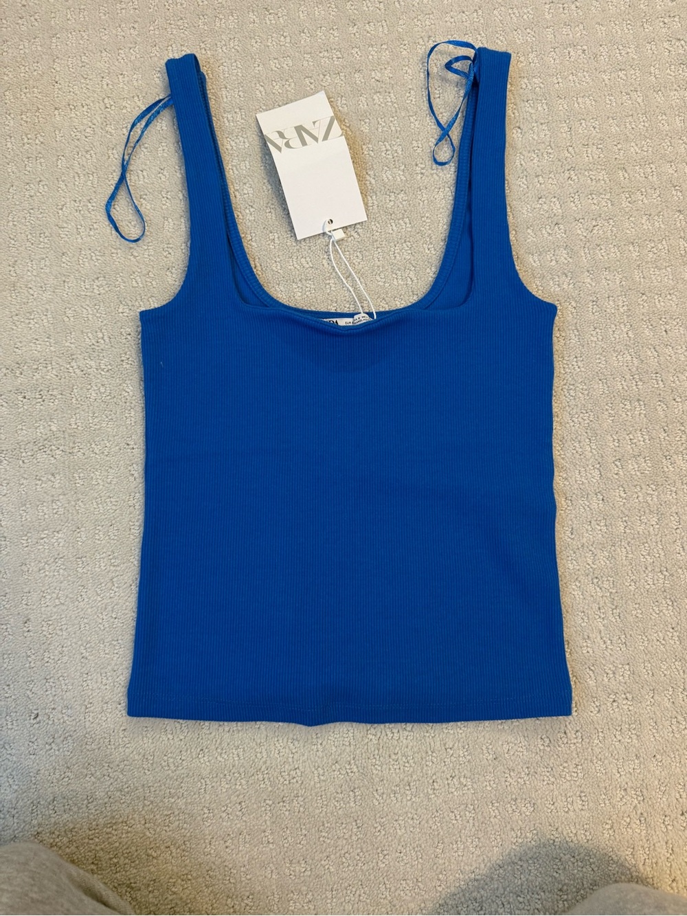 ZARA Bright Blue Ribbed Square-Neck Tank Top